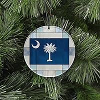 Vista 2 de South Carolina Christmas Ornament - Faux Stained Glass Design Effect Featuring State Flag - 2026 Hanging Acrylic Disc Decoration for Tree - Unique