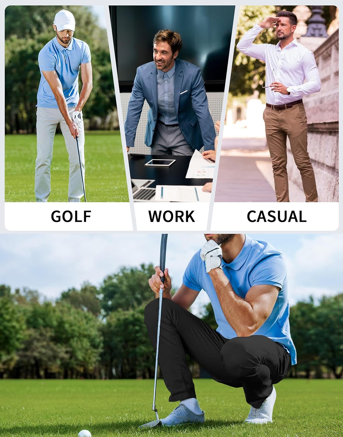 Men's Golf Pants - 30"/32" Dress Pants Wrinkle Free 5 Pockets Stretch Casual Work Travel Slacks - Image 5