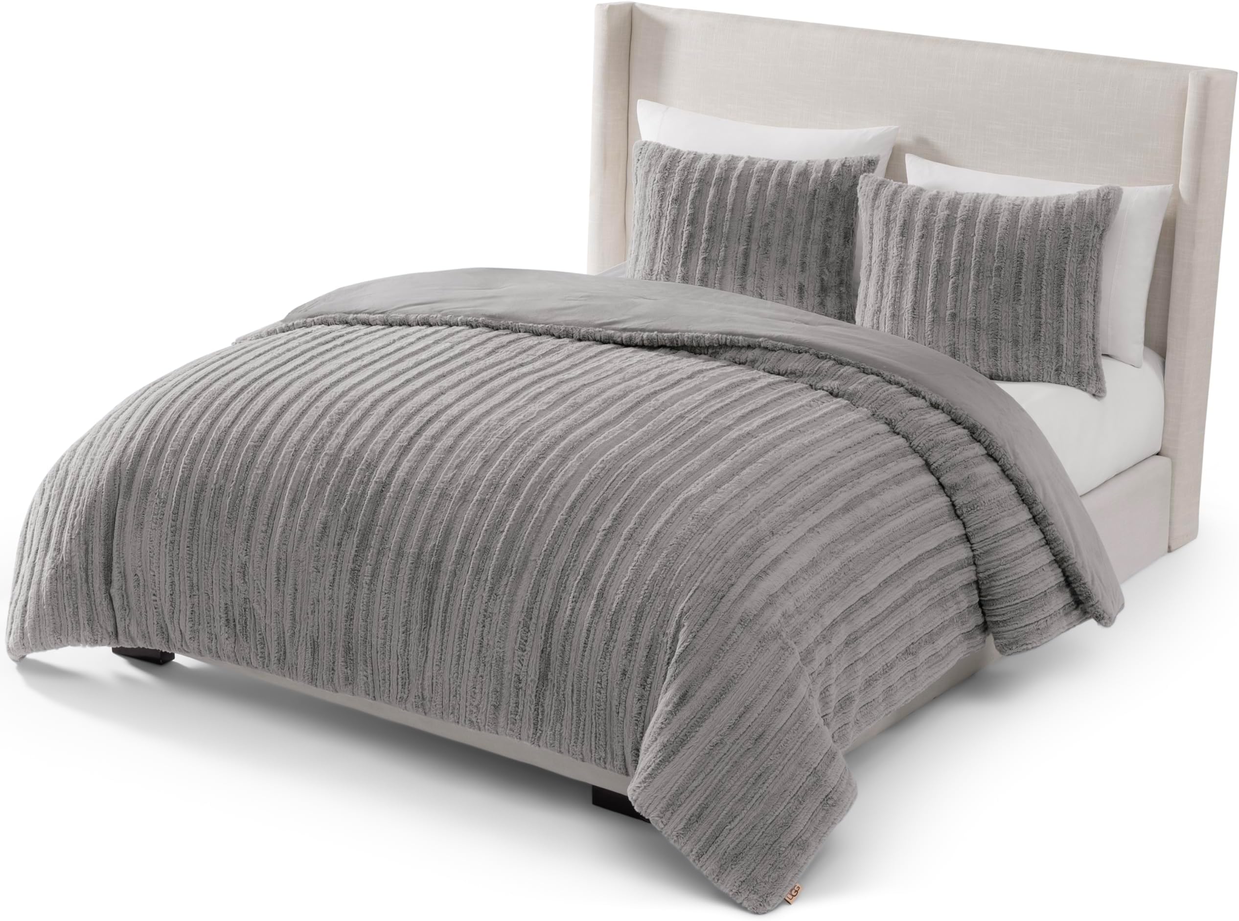 UGG Kenzie Full/Queen Comforter Set with 2 Pillow Shams Plush Faux Fur Bedding Soft Warm Down Alternative Comforter Washable Hypoallergenic Fluffy Blanket Set for Bedroom, Full/Queen Size, Seal