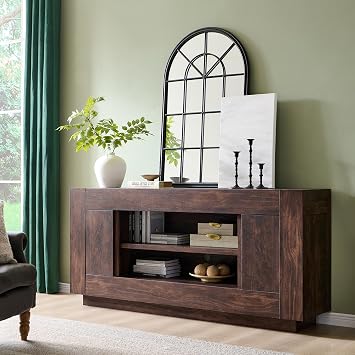 OKD Modern 70 TV Stand for 80 TV, Thick Block Media Console, Dark Walnut