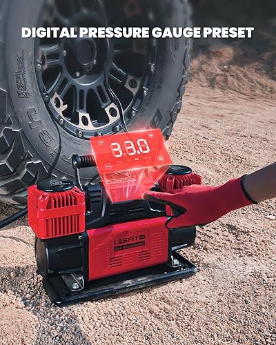 Miniatura 4 de [Actualizado 2026] LASFIT X4 - Compresor de aire todoterreno [doble cilindro con parada automática] Compresor de aire portátil de alta resistencia