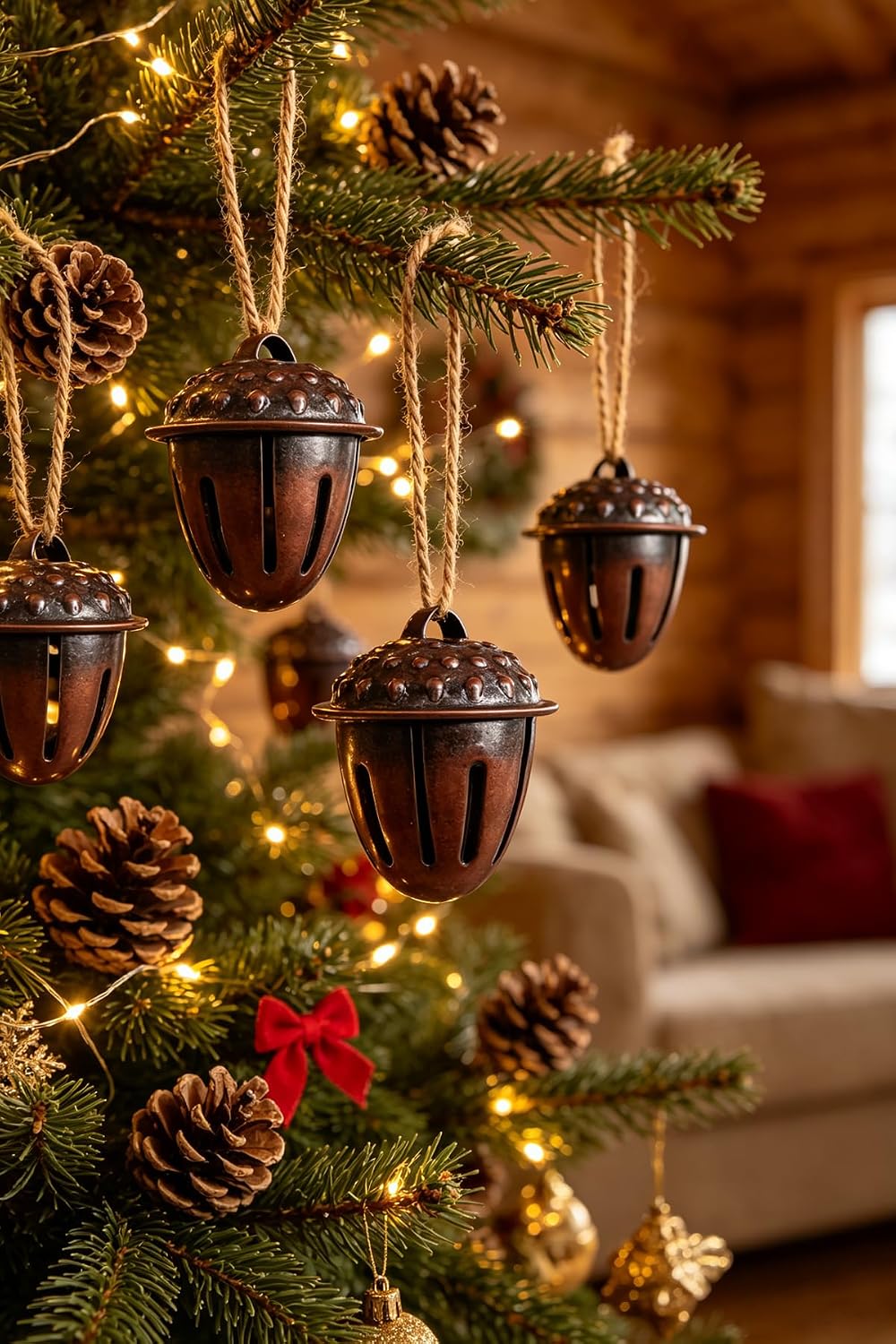 Country Primitive Metal Acorn Craft Jingle Bells Ornament for Christmas Tree Holiday Fall Home Decor Crafting and Embellishing … (Glazed Copper)