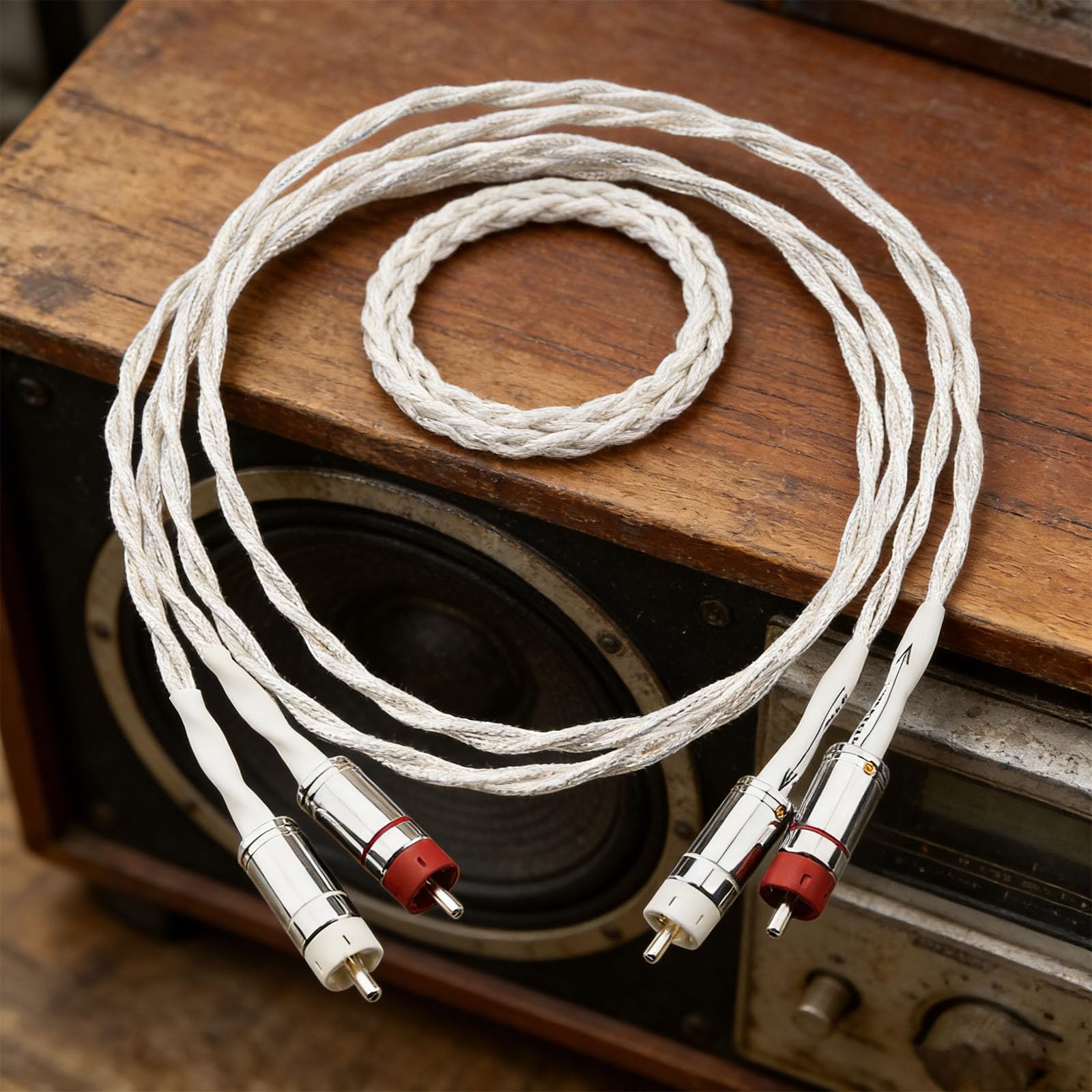 Cavo di collegamento da 2RCA a 2RCA con conduttori placcati argento per migliori prestazioni stereo