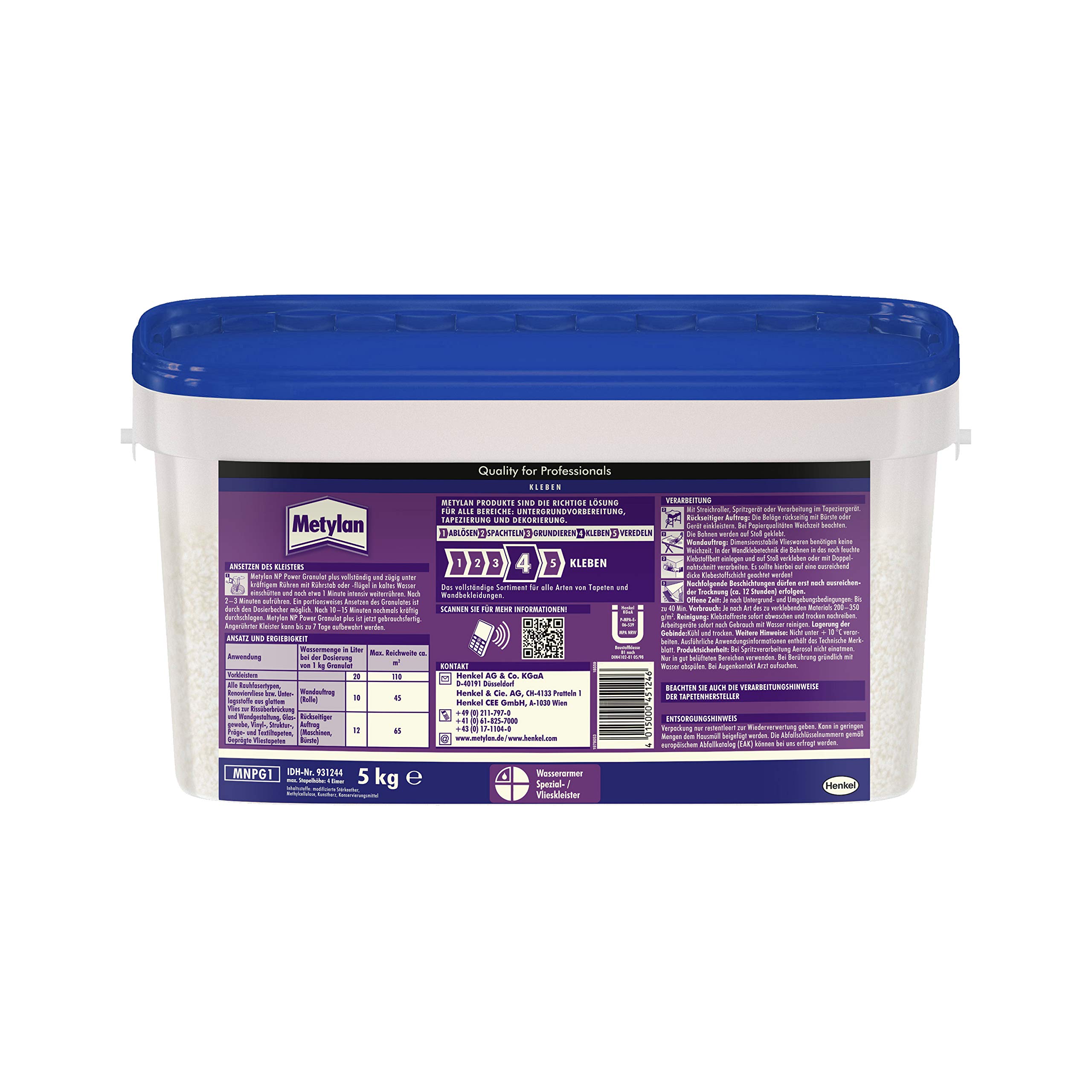 Metylan NP Power Granulat Tapetenkleister, hochfester Kleister für Verklebungen mit besonderen Anforderungen, Granulat geeignet für Tapeziermaschinen, 1x5kg Eimer