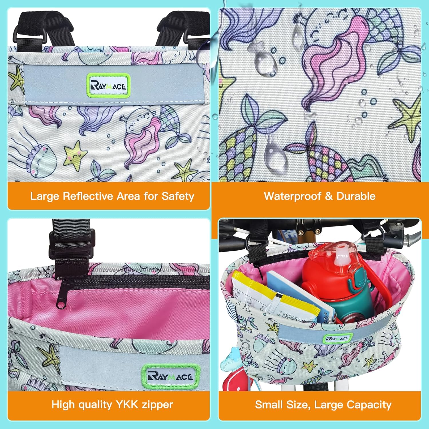 RAYMACE Kids Bike Basket,Children's Bike Basket Front,Waterproof Bicycle Basket Handlebar Bag for Girls,Boys Toddlers Bike or Scooter Accessories