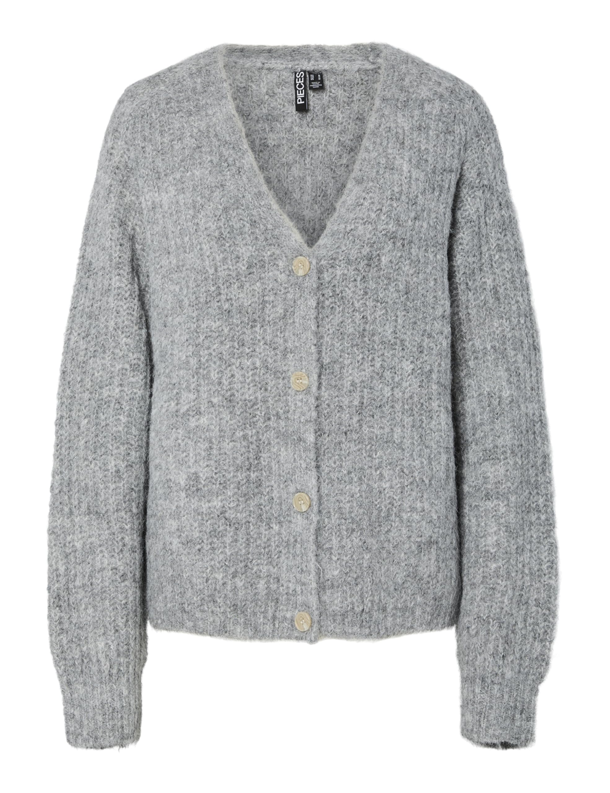 PIECES Pccleo LS V-Neck Knit Cardigan Noos BC, Medium Grey Melange, M