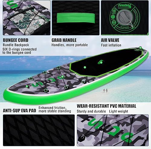 Vista 71 de FunWater Inflatable Stand Up Paddle Board with Premium SUP Paddleboard Accessories, Anti-Slip EVA Deck, 11'/10'6'' Paddle Boards for Adults & Youth