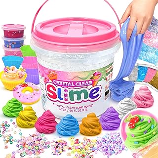 60 FL OZ Clear Slime Kit for Girls: Big Slime Bucket for Kids, Premade Crystal Slime with 35 Pack Slime Accessories, Birthday Gifts for Girls 6-12, Fun DIY Slime, Party Favors Toys