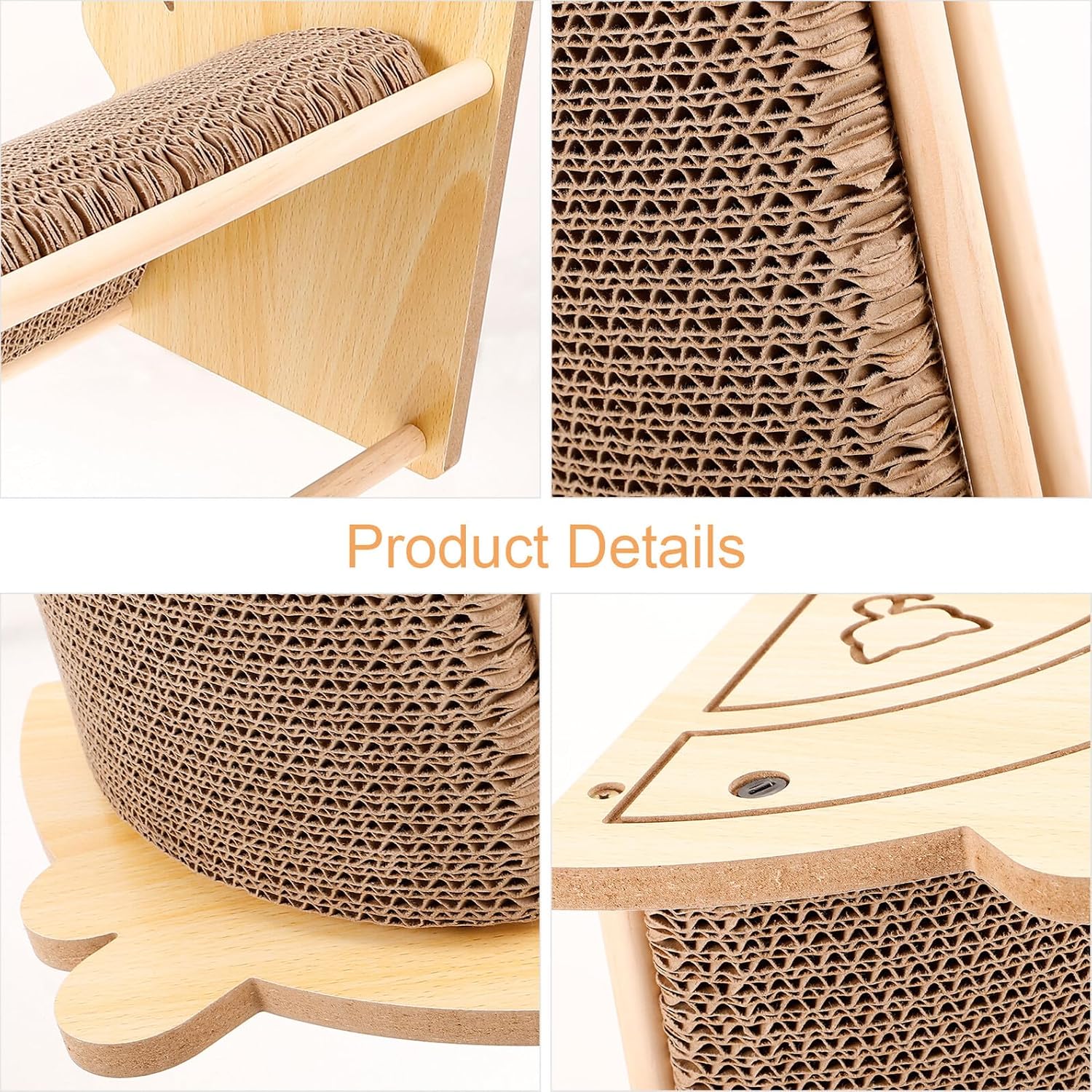 Large Vertical Cat Scratching Pad Sturdy Wood Base with Wear-Resistant Corrugated Cardboard Indoor Cat Scratcher for Kittens