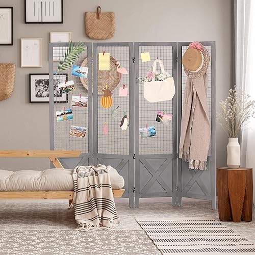 Miniatura 9 de Wnutrees Pantalla de rejilla de 4 paneles, tablero portátil independiente para manualidades, exposiciones de arte, venta al por menor, eventos,