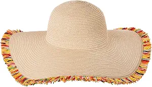 Cream Summer Boho Fringe Floppy Hat - Sun Protection for Beach and Festivals