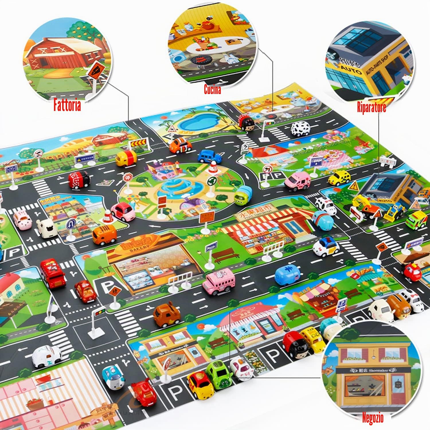 Tappeto giocattolo(39 * 51in/100 * 130cm) tappetino da gioco in PVC per bambini, tappetino da gioco in plastica impermeabile
