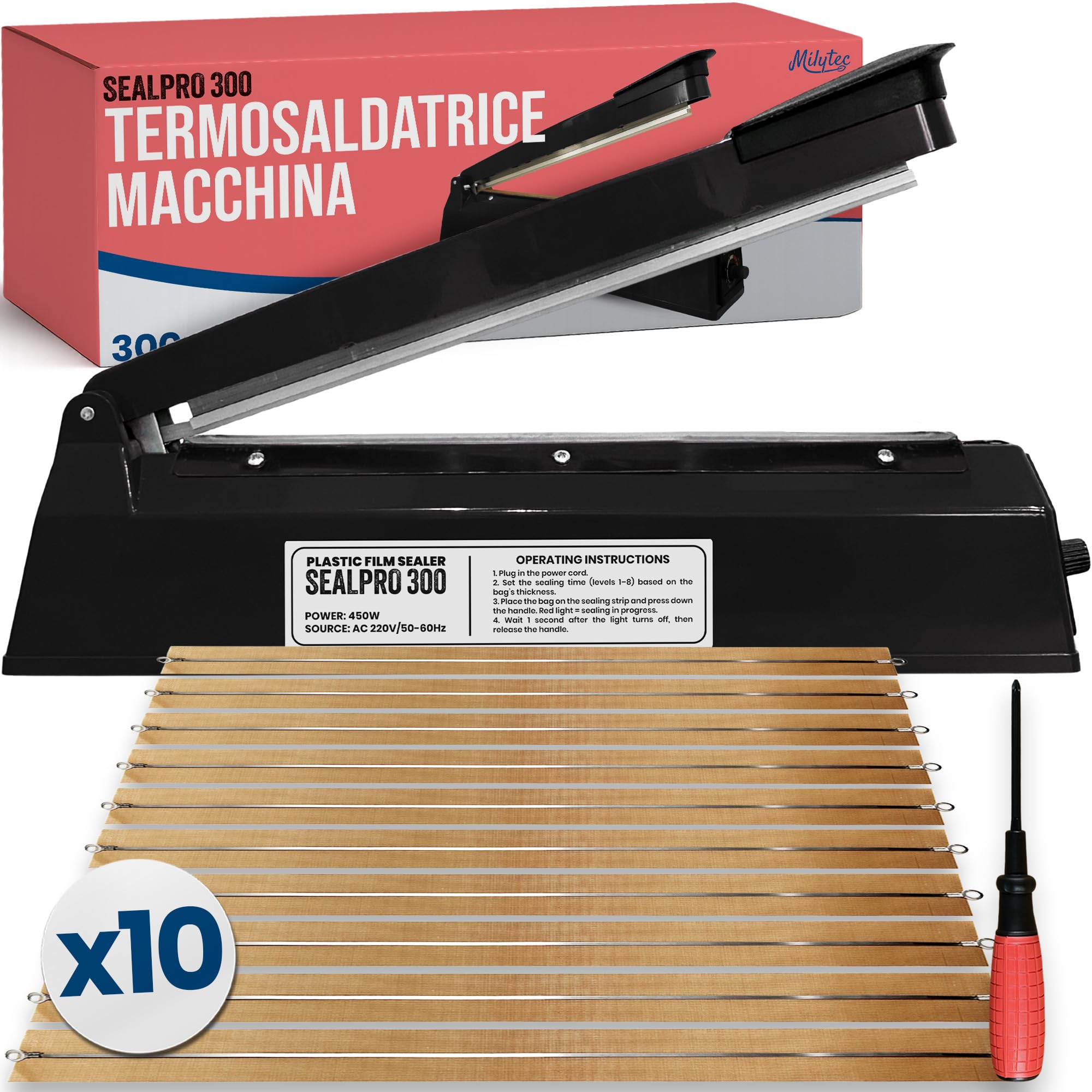 Sigillatrice Termica per Sacchetti - Macchina per Sigillare Sacchetti Alimentari, Imballaggio Termico, Portatile, Alta Produzione, Ampiezza 300 mm, Consumo Ridotto