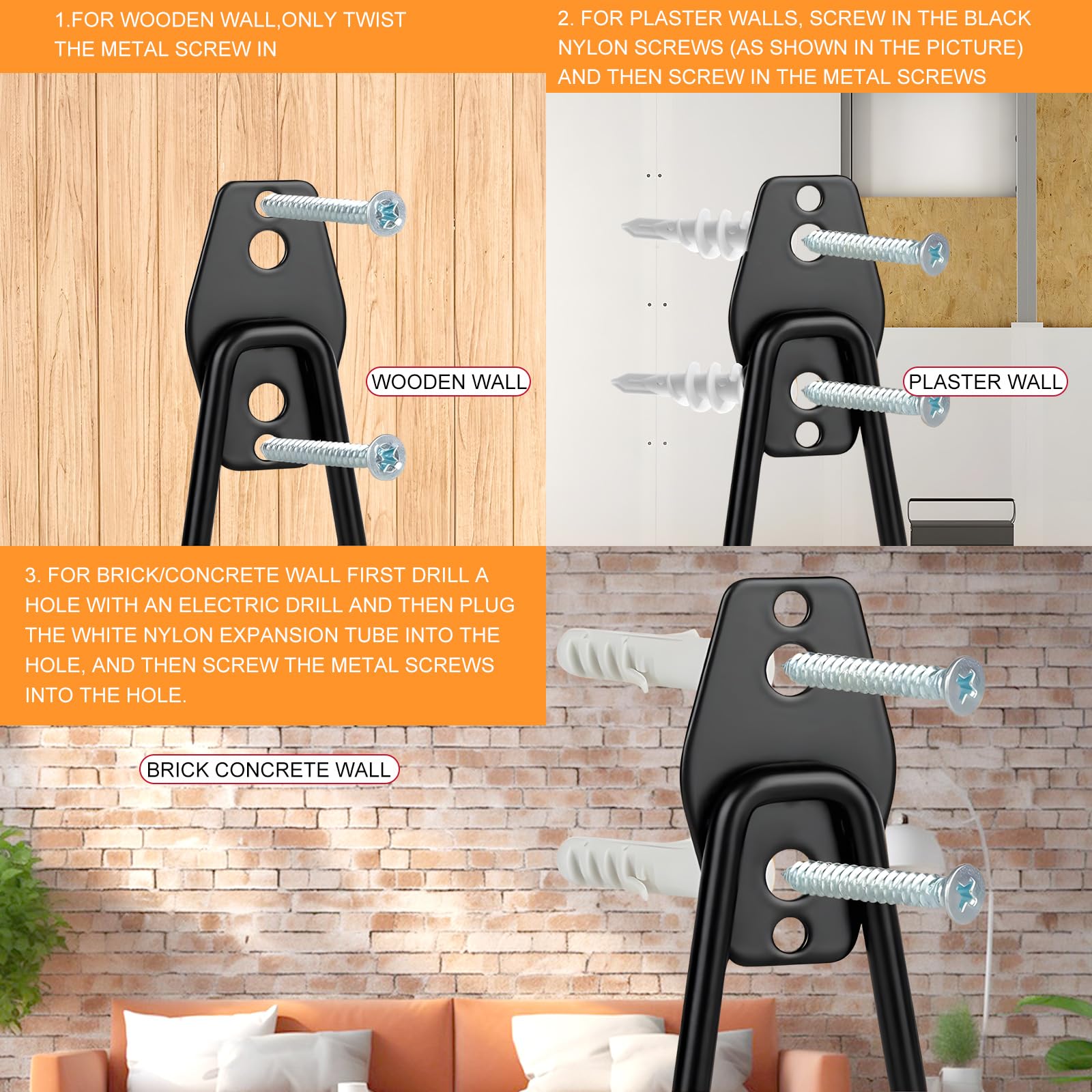 Ganci Da Garage Hicoosee - 4 Pezzi, Portata 35 Kg, Per Bici, Utensili E Scale, Colore Arancione - Foto 8