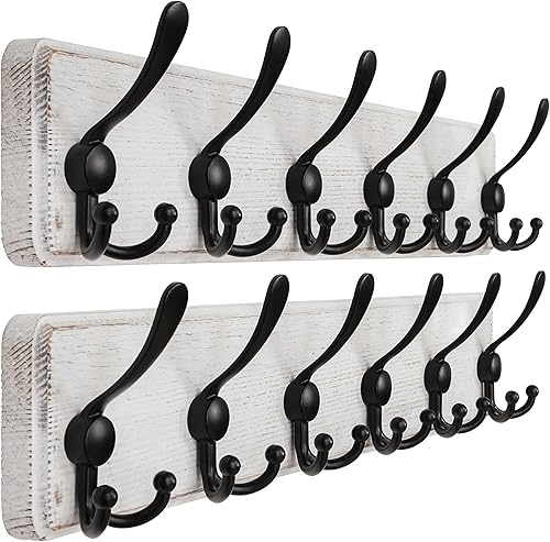 Miniatura 38 de Dseap Perchero de pared – Resistente 38-1/4 pulgadas de largo, con 10 tri-ganchos personalizados reforzados, colgador de pared de madera maciza para