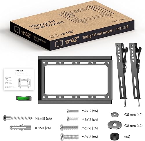Miniatura 7 de Soporte de pared inclinable para televisores y monitores de 13 a 42 pulgadas de hasta 77 libras, soporte ultra delgado de perfil bajo, soporte plano