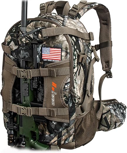MOPHOTO 900D Waterproof Hunting Backpack for Men, 35L Large Durable Hunting Day Pack with Bow/Rifle Holder,Camo Hunting Pack with Rain Cover and Multiple Organized Pockets