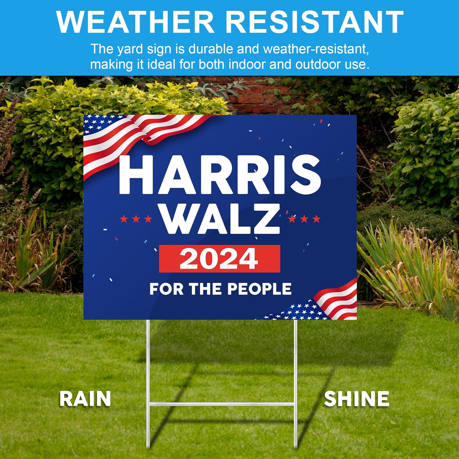 Kamala Harris For President - Harris Walz 2024 Yard Sign - For The People - 17.5" x 13.5" Corrugated Plastic - Includes H Stake - Double Sided - Made in the USA