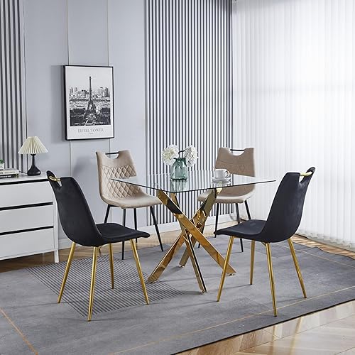 Miniatura 165 de Mesa de comedor de cristal de 51 pulgadas para 4, mesa de comedor rectangular contemporánea con parte superior de vidrio templado y patas de acero