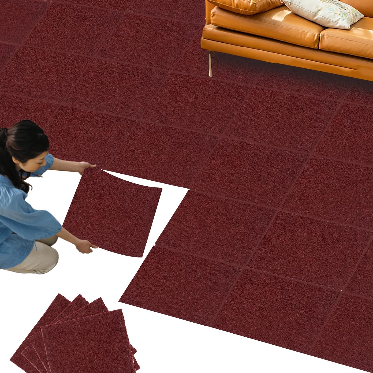 12Pcs Carpet Squares Self Adhesive Carpet Tiles 12" x 12" Commercial Carpet Floor Tiles Non-Slip Peel and Stick Carpet Tile Home Furnishings Floor Easy Install DIY - - 