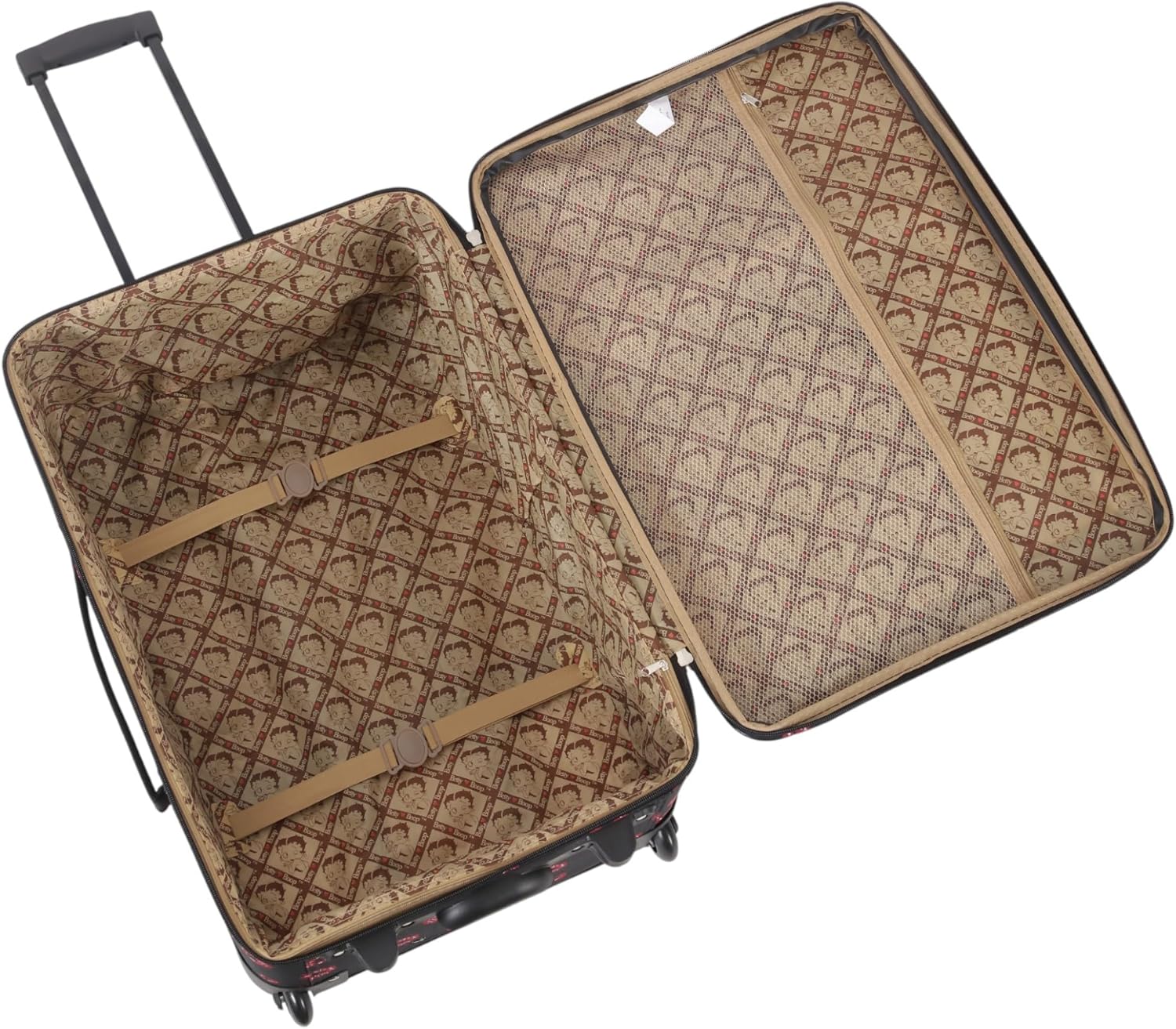 Karriage-Mate Betty Boop 3-Piece Luggage Set (20" 24" 28") - Lightweight Softside Spinner Suitcases with Expandable Design, Rolling Wheels & Telescopic Handle, Stylish Red Lip Print Travel Bags (7B)