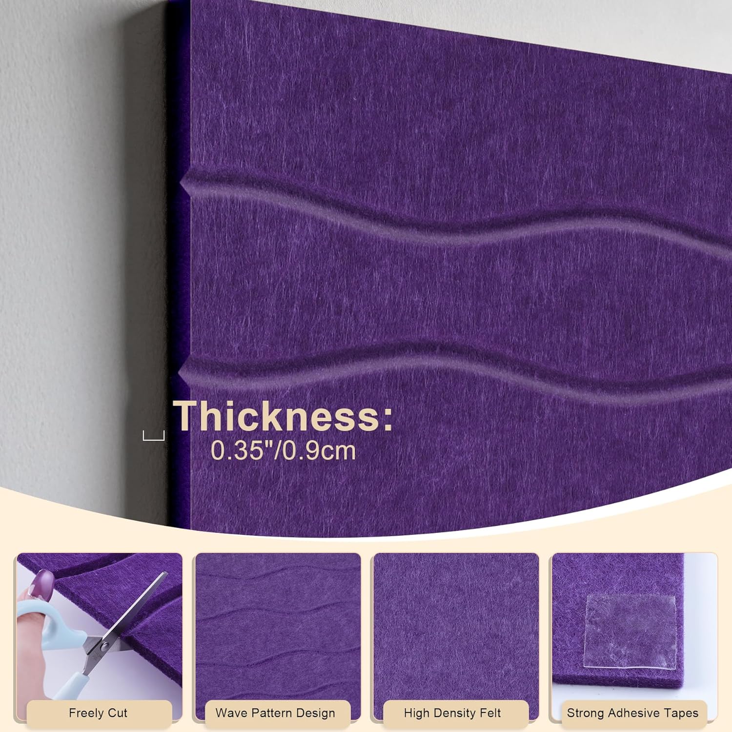 AKONEGE Felt Bulletin Board Tiles 12 Pack, 48" x 36" Cork Board Alternative, DIY Pin Board Wall Tiles for Photo Wall, Vision Board, Dorm Room & Home Office Decor, Stick-On with Adhesive Tabs, Violet