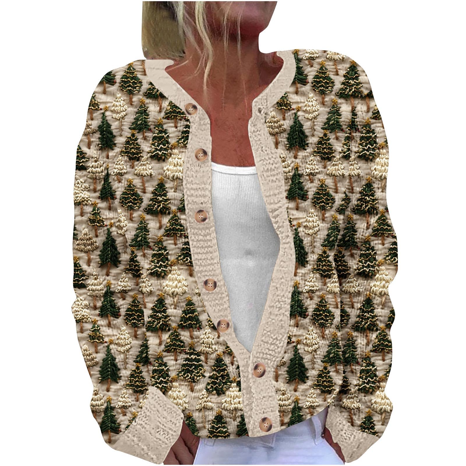 Womens Christmas Cardigans Ugly Xmas Graphic Printed Long Sleeve Sweater Jackets Plus Size Loose Button Down Coats