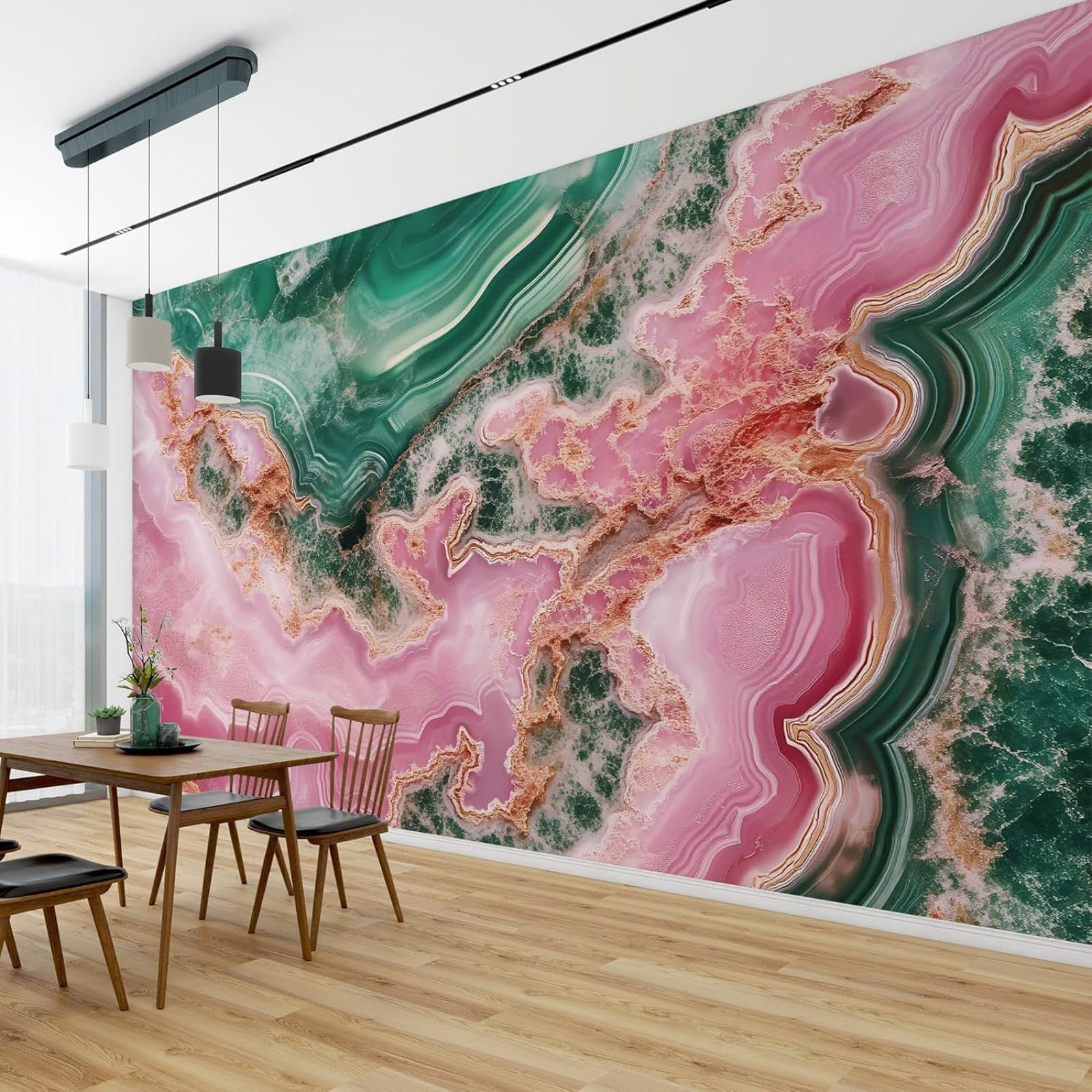 Carta da parati fotografica effetto pietra, marmo rosa e verde, in tessuto non tessuto, moderna, per soggiorno, camera da letto, cameretta dei bambini, decorazione murale, 350 cm x 256 cm, adesivi - p