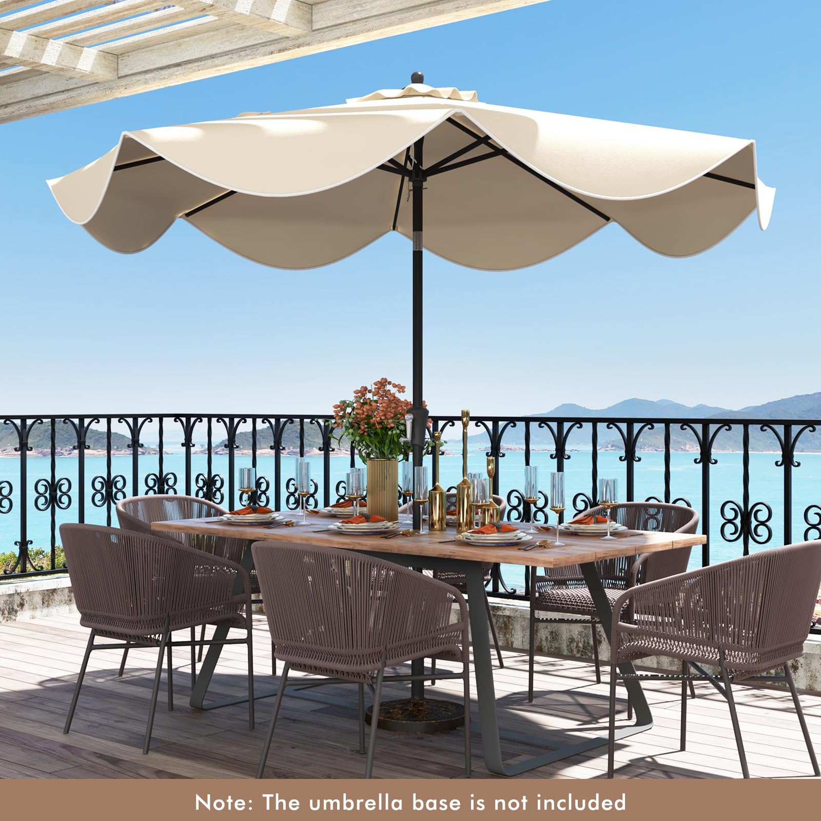 KOMFOTTEU Ombrellone da Giardino 270 cm, Inclinabile a 25°, Parasole da Spiaggia Protezione UV e Anti UV, con Manovella e 8 Stecche, Ideale per Terrazza, Balcone, Piscina