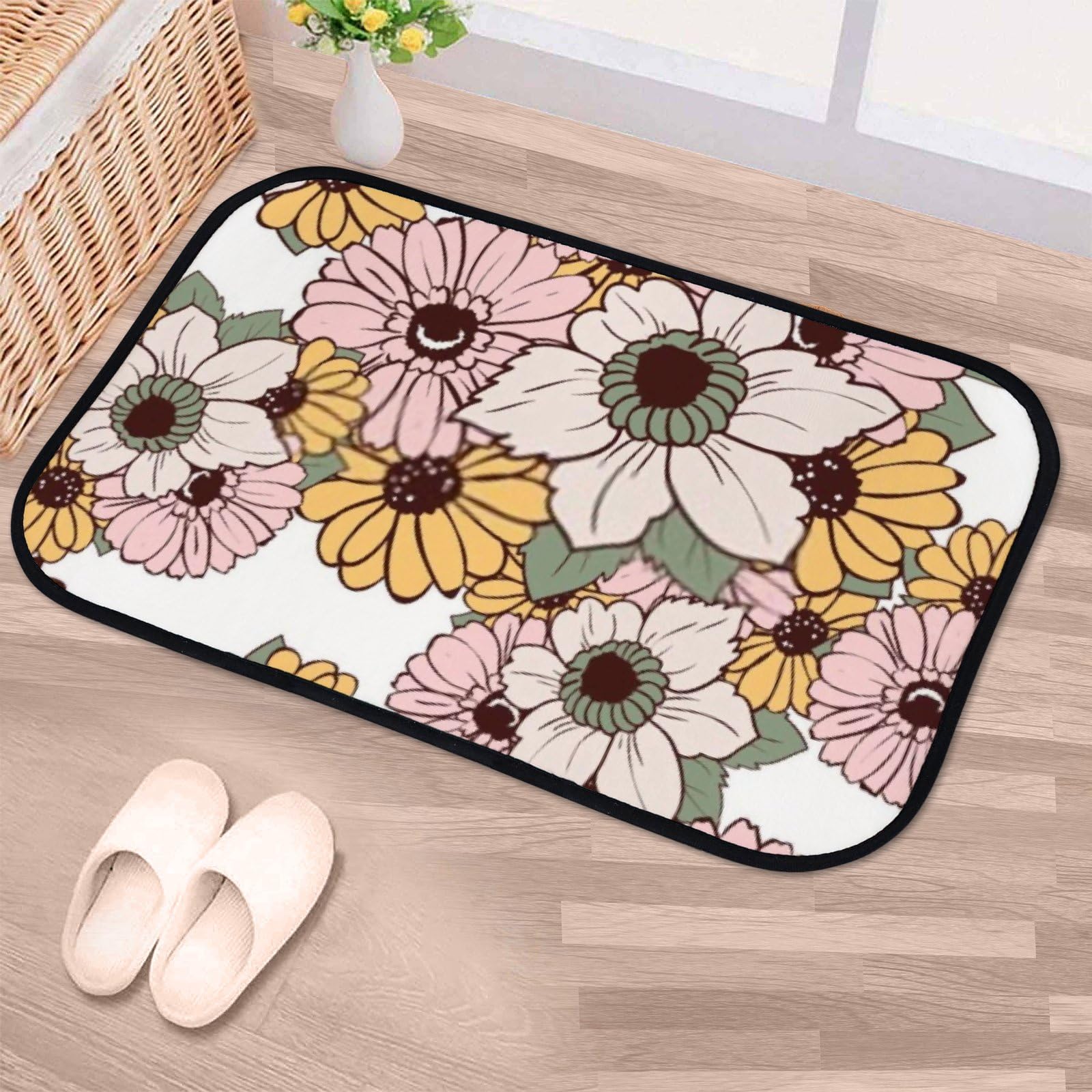Nuansexi Bathroom Rugs Abstract Elegance Floral Background Pink Floor Mats Non Slip Bathmat Doormat Tub Mat Coral Velvet Absorbent Entrance Carpet Mats Machine Washable Bedroom Decor
