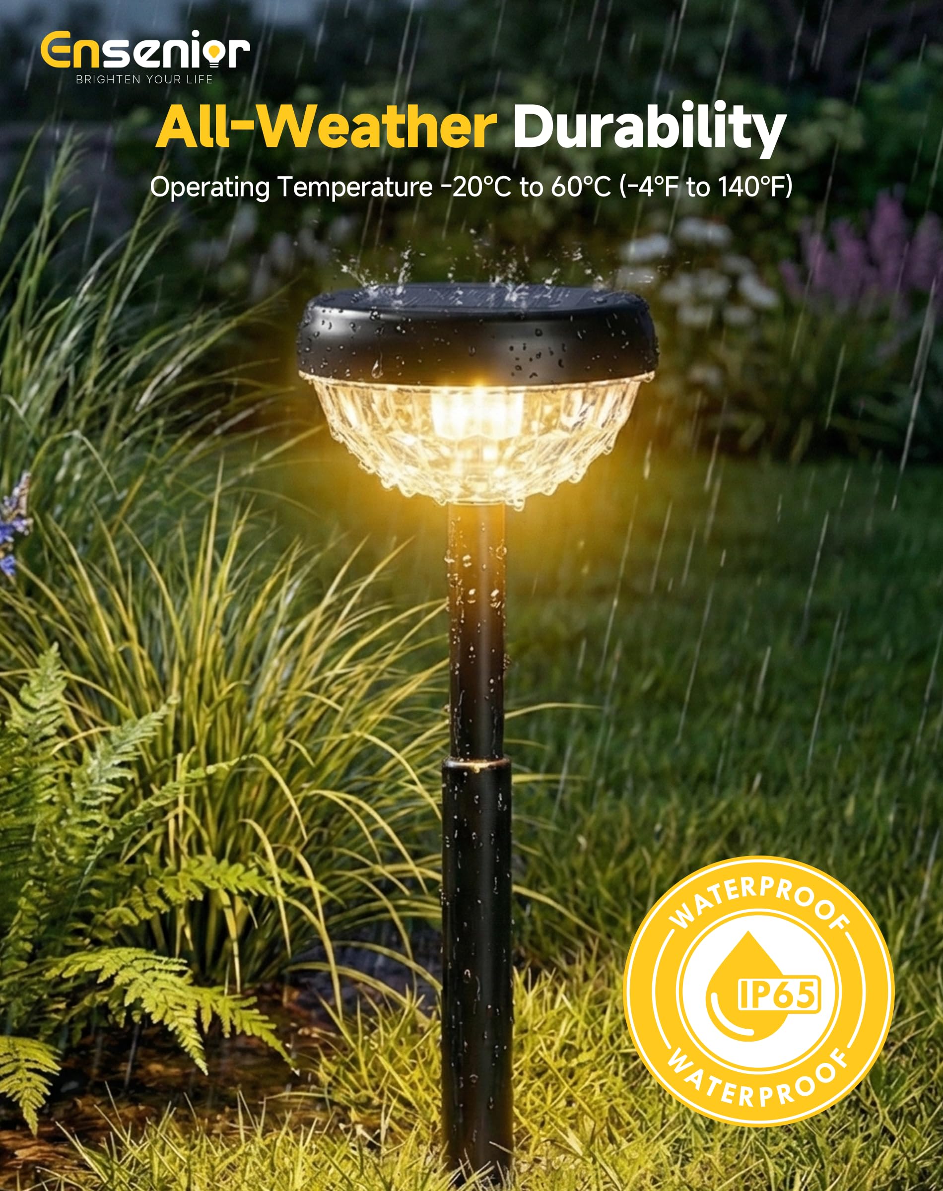 Ensenior 8er-Pack Solarleuchten für den Außenbereich, Auto ON/OFF 3000K LED Solar Gartenleuchten für Weg, Hof, Terrasse, Gehweg, Blumenbeet, wasserdicht, energieeffiziente Landschaftsbeleuchtung