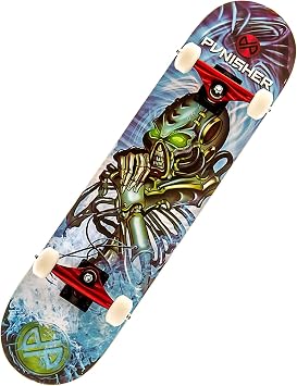 Punisher Boys Skateboard Complete with 31.5" x 7.75" Double Kick Concave Deck Canadian Maple ABEC-7 Bearings