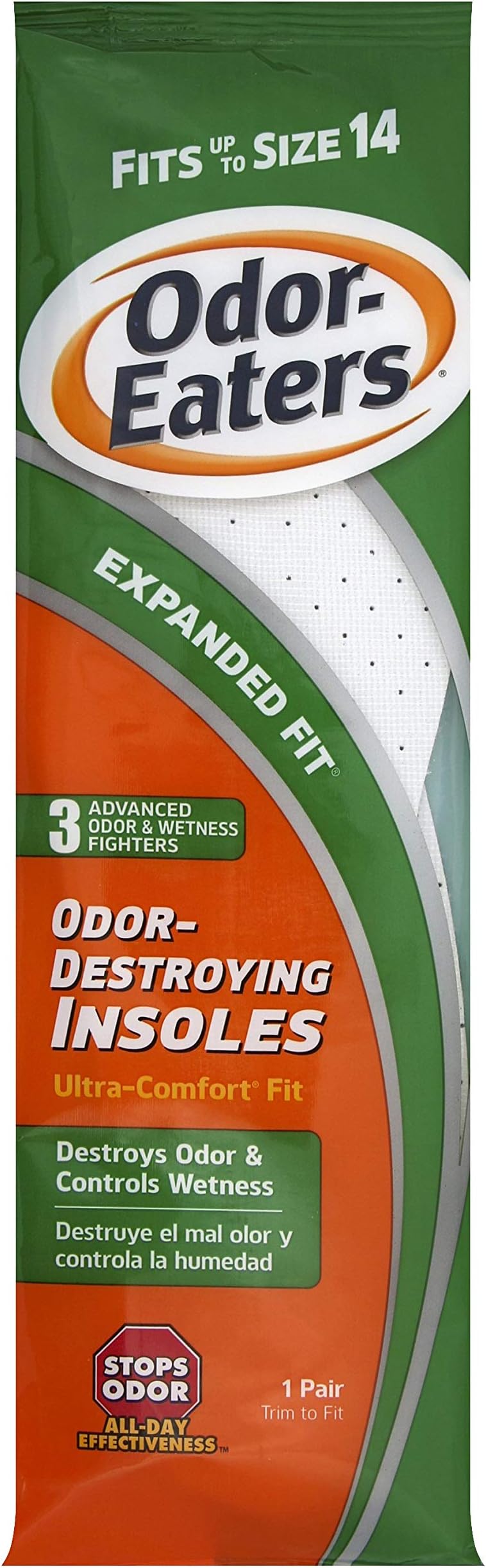 Odor-Eaters Odor Destroying Ultra Comfort Insoles, Fits Up to Size 14, Trim to Size - 1 pr