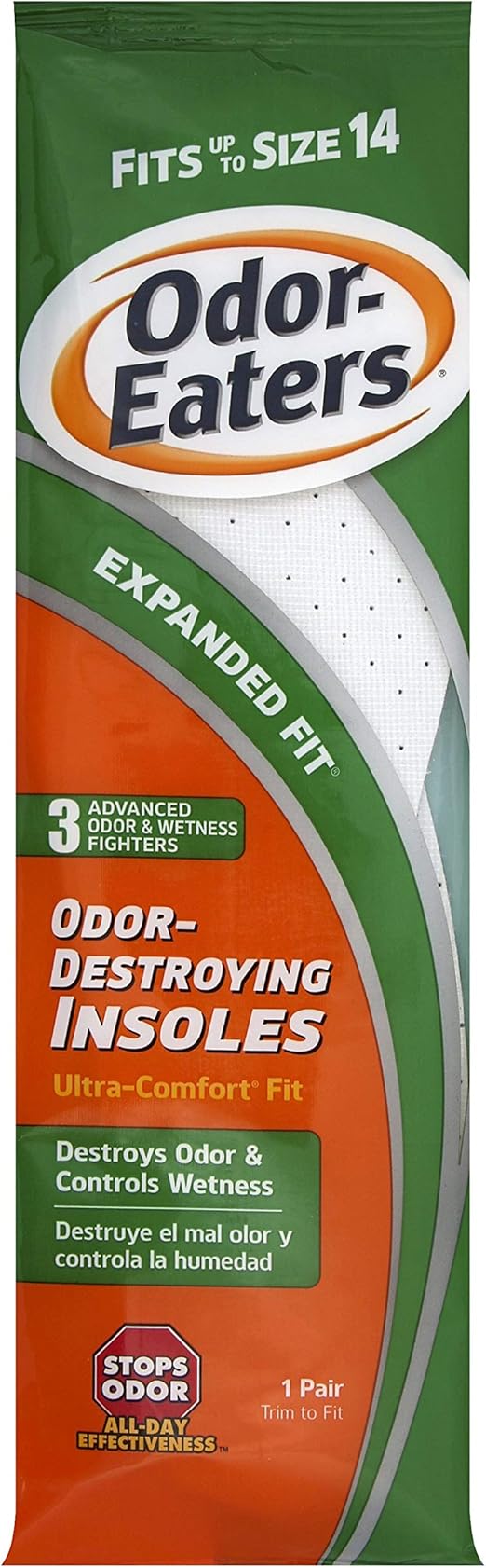 OdorEaters Ultra Comfort Insoles, Fits Up to Size 14, One