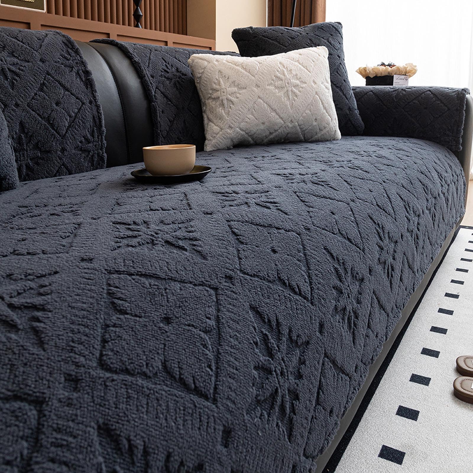 Housse de canapé en velours jacquard de coton épais bleu marine chic