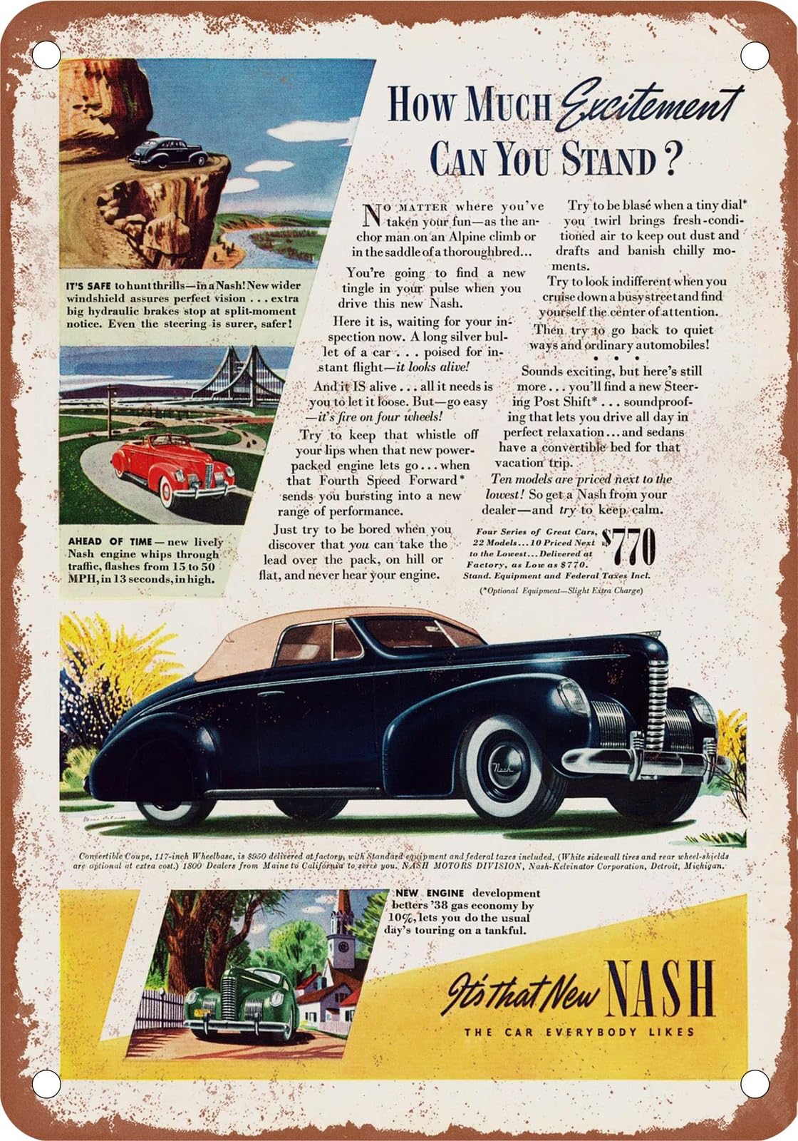 Miaomansenstore Metal Sign - 1939 Nash Vintage Ad 02 - Old Retro Rusty Look Home Decor