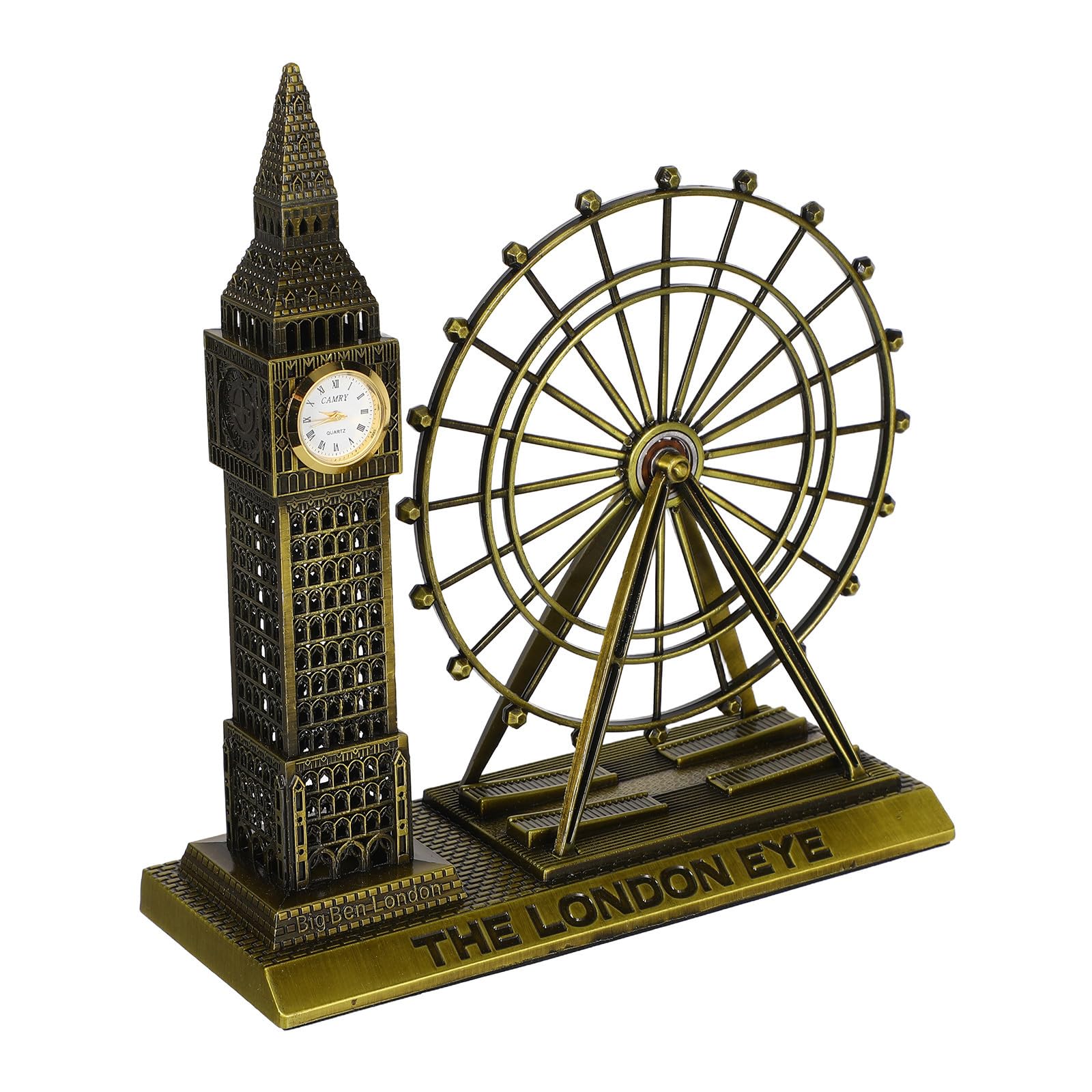 Adorno de torre del reloj de Londres y rueda de la fortuna de zinc dorado