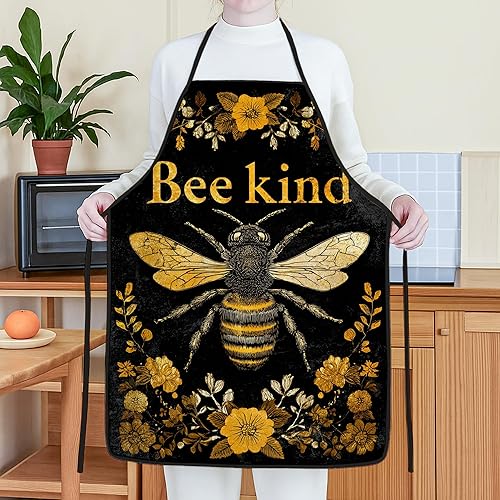 Miniatura 4 de Bee Kind - Delantal para cocinar, diseño botánico vintage de abeja de miel, delantal lavable con estampado floral para jardinería