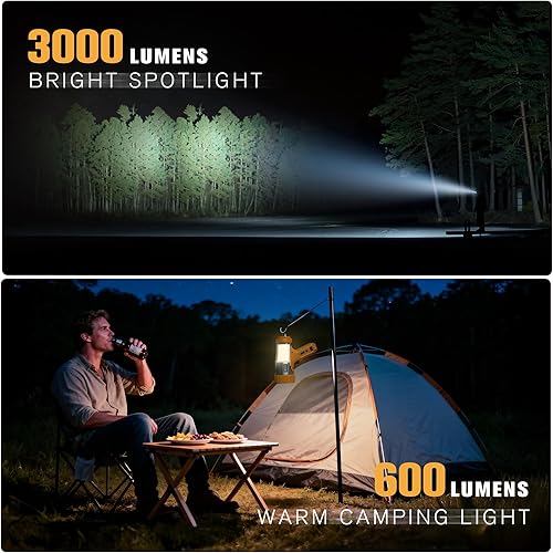 Miniatura 9 de FORTO Foco de mano de 3000 lúmenes, luz LED de largo alcance de 1400 pies con 120 horas de funcionamiento, linterna impermeable recargable IPX8 para