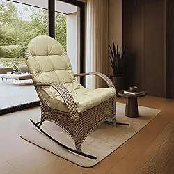 Cadeira Balanço Relax Com Almofada Confortável Poltrona Descanso Ergonômica para Varanda Gourmet Área Externa Junco Espuma Macia Tecido Impermeável