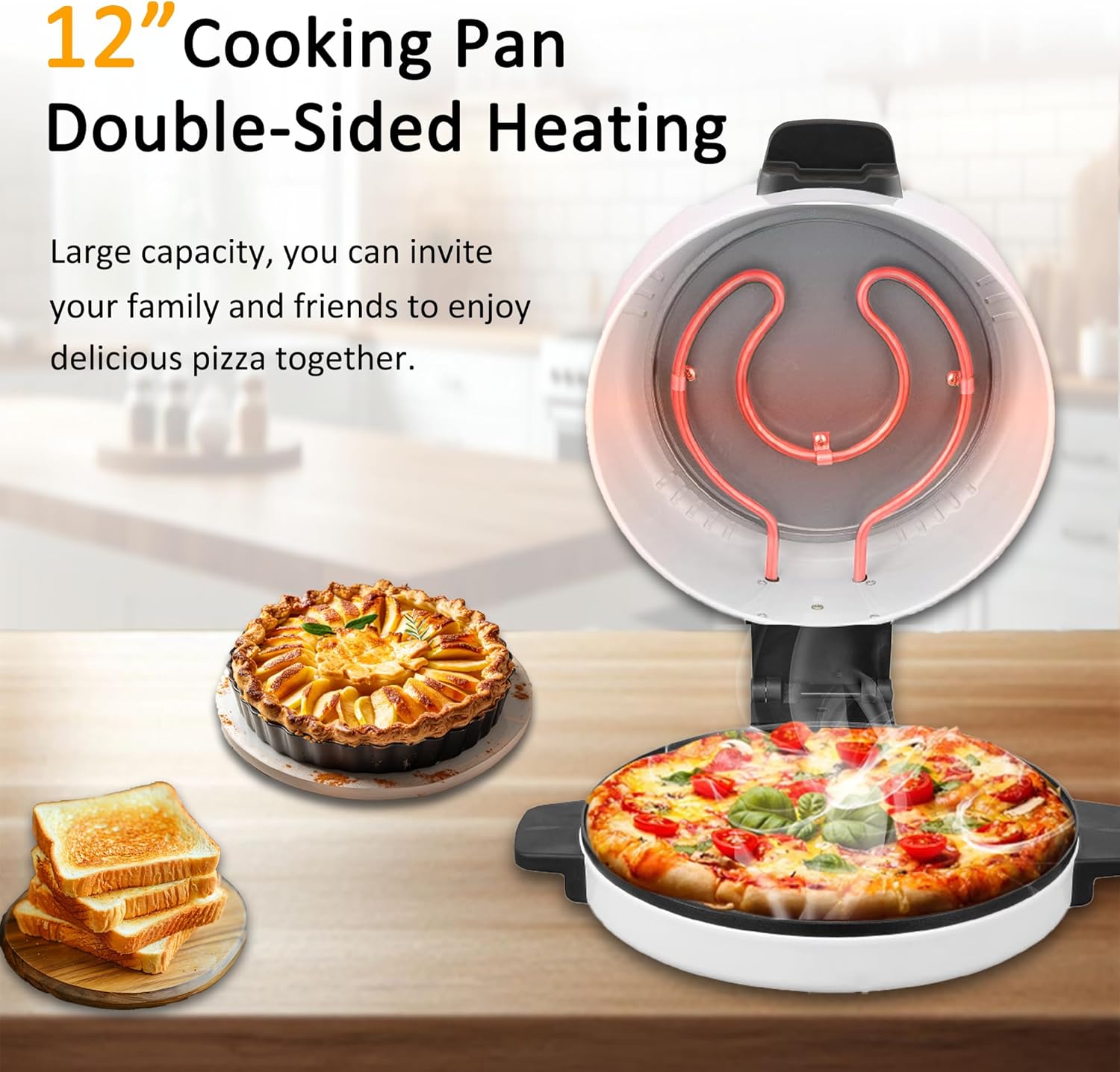 12" Electric Pizza Oven-Countertop Pizza Maker with Temperatures Control, Perfect for Pizzas/Pancake/Quesadillas/Cookies (White)