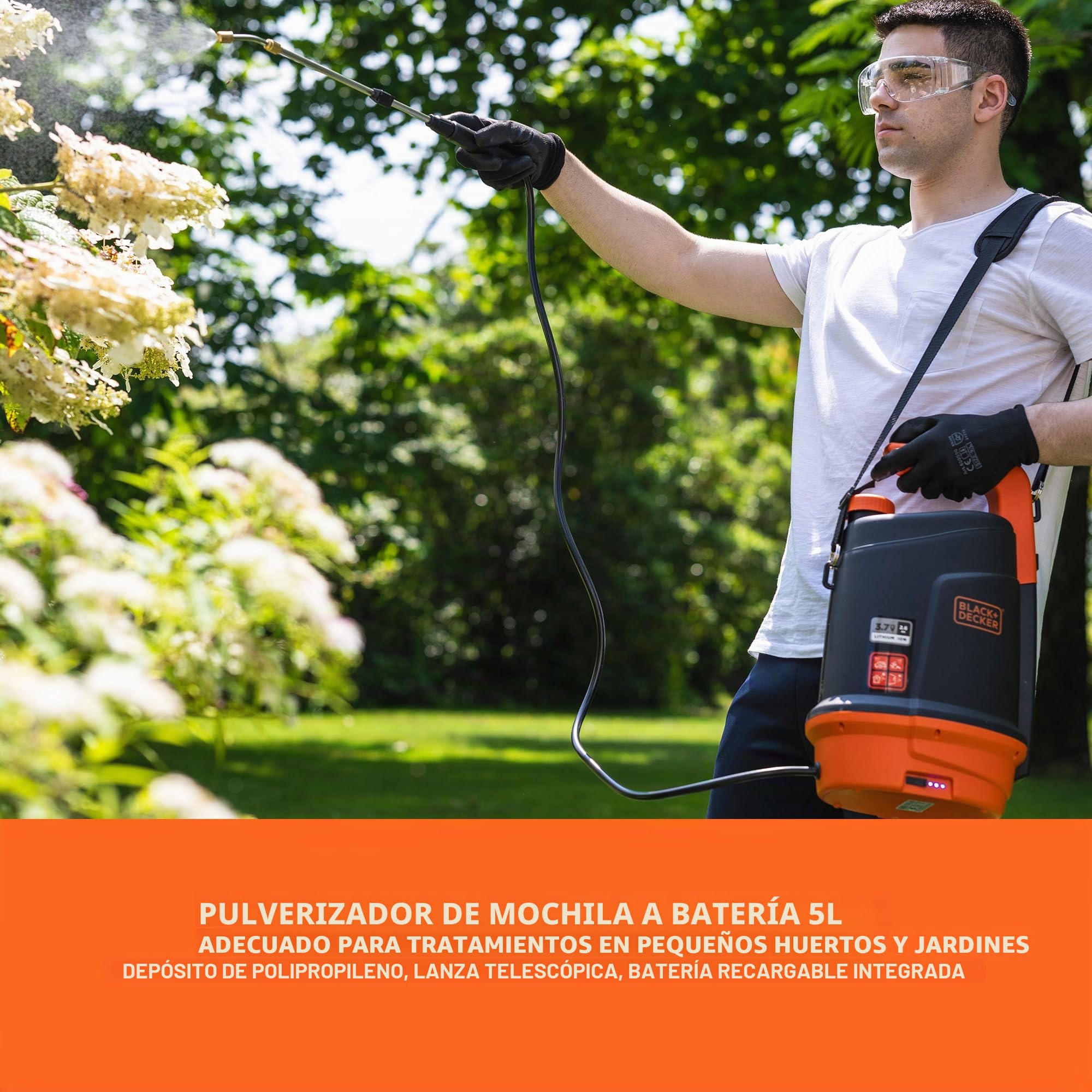 BLACK+DECKER – Pulverizador de batería 5L, batería de litio 3,7 V, recargable presión 2 bar pulverizador jardín