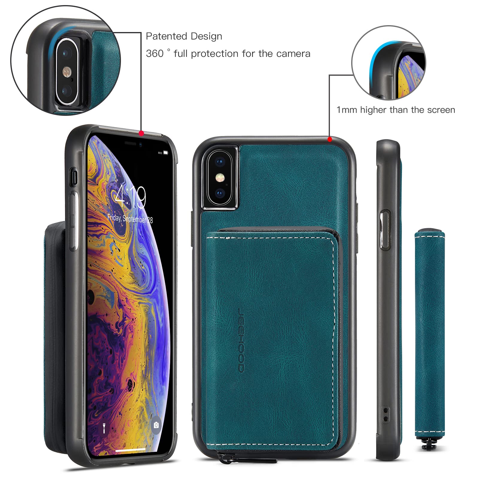 ZORSOME Funda Tipo Cartera 2 En 1 Desmontable Para IPhone Xs Max, Con 3 Ranuras Para Tarjetas, Bolsillo Para Dinero Y Soporte Magnético