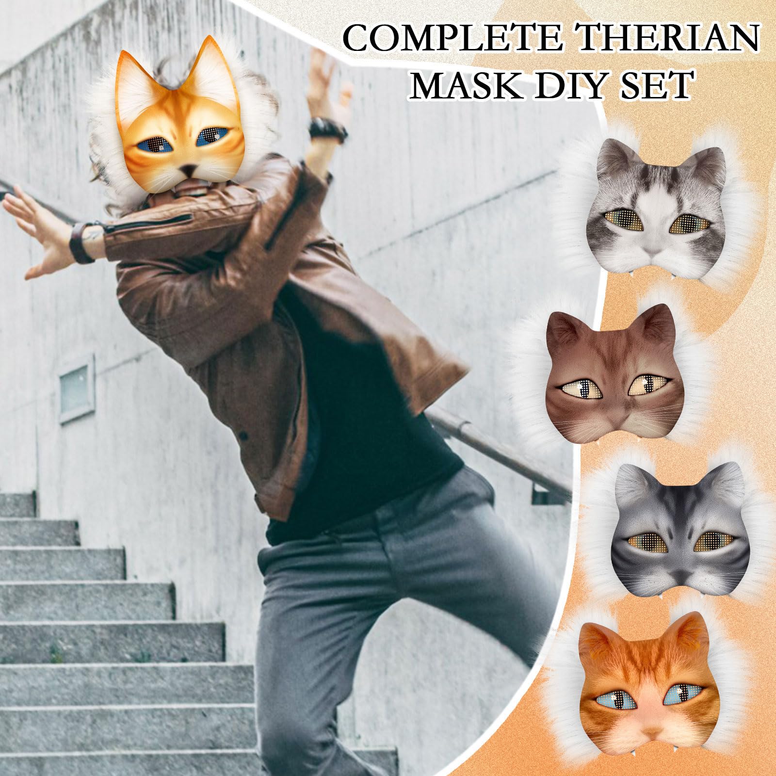 WEBEEDY - Kit De 4 Masques Therian DIY (loup/chat) Avec Fausse Fourrure, Feutre, Décorations - Halloween/cosplay - 4