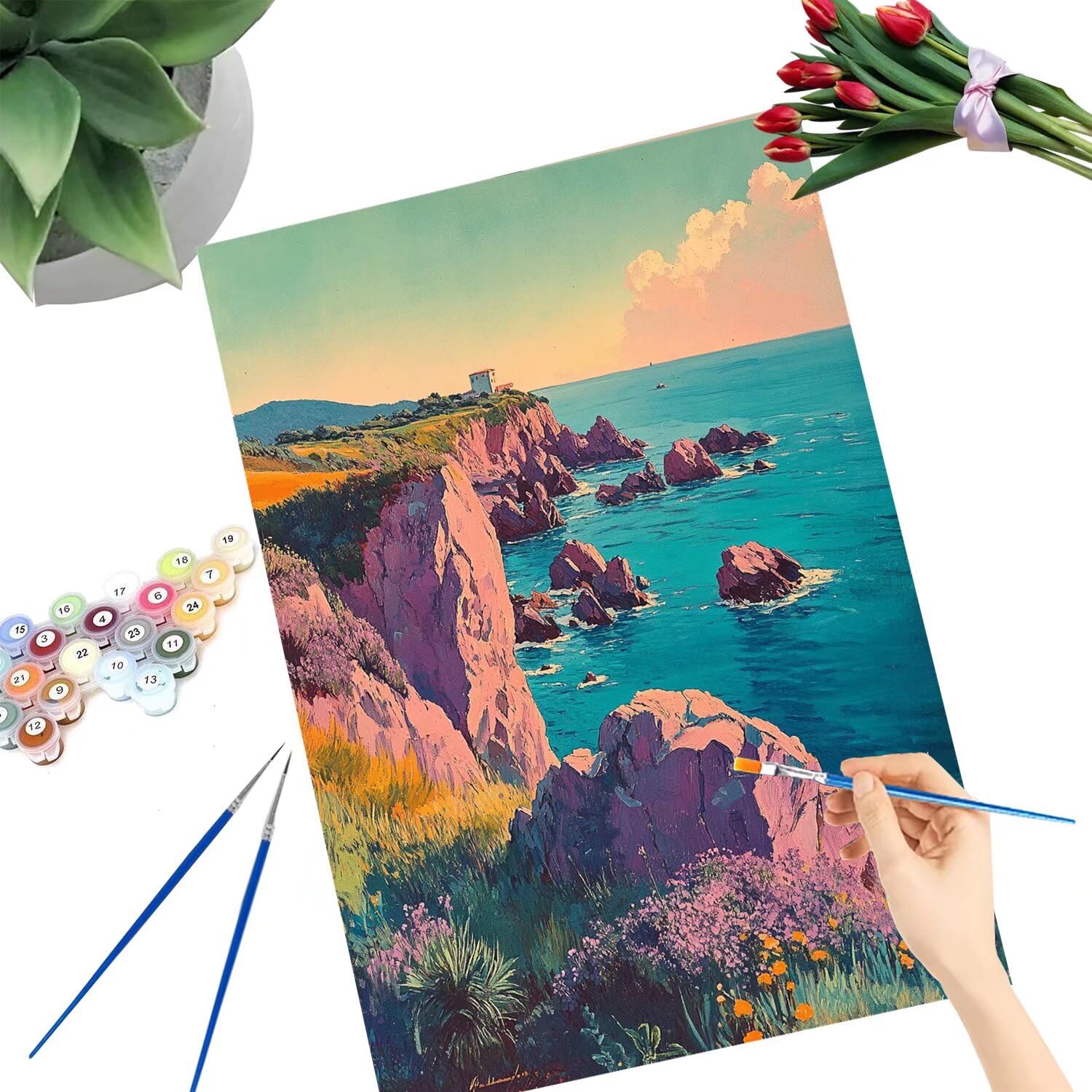 Pintar por Numeros Adultos pintar por numeros niños manualidades niños 10 años, DIY Pintar por Números de Pincel y Pintura acrílica Decoraciones para el Hogar Manualidades, sin Marco 60x80cm C-166