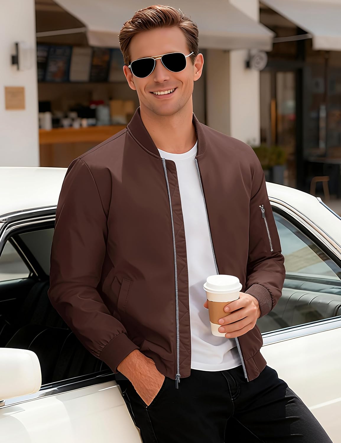 MAGCOMSEN Men's Bomber Jacket Casual Windproof Quilted Jacket Full Zip Windbreaker Winter Warm Varsity Jacket with Pockets - Image 3