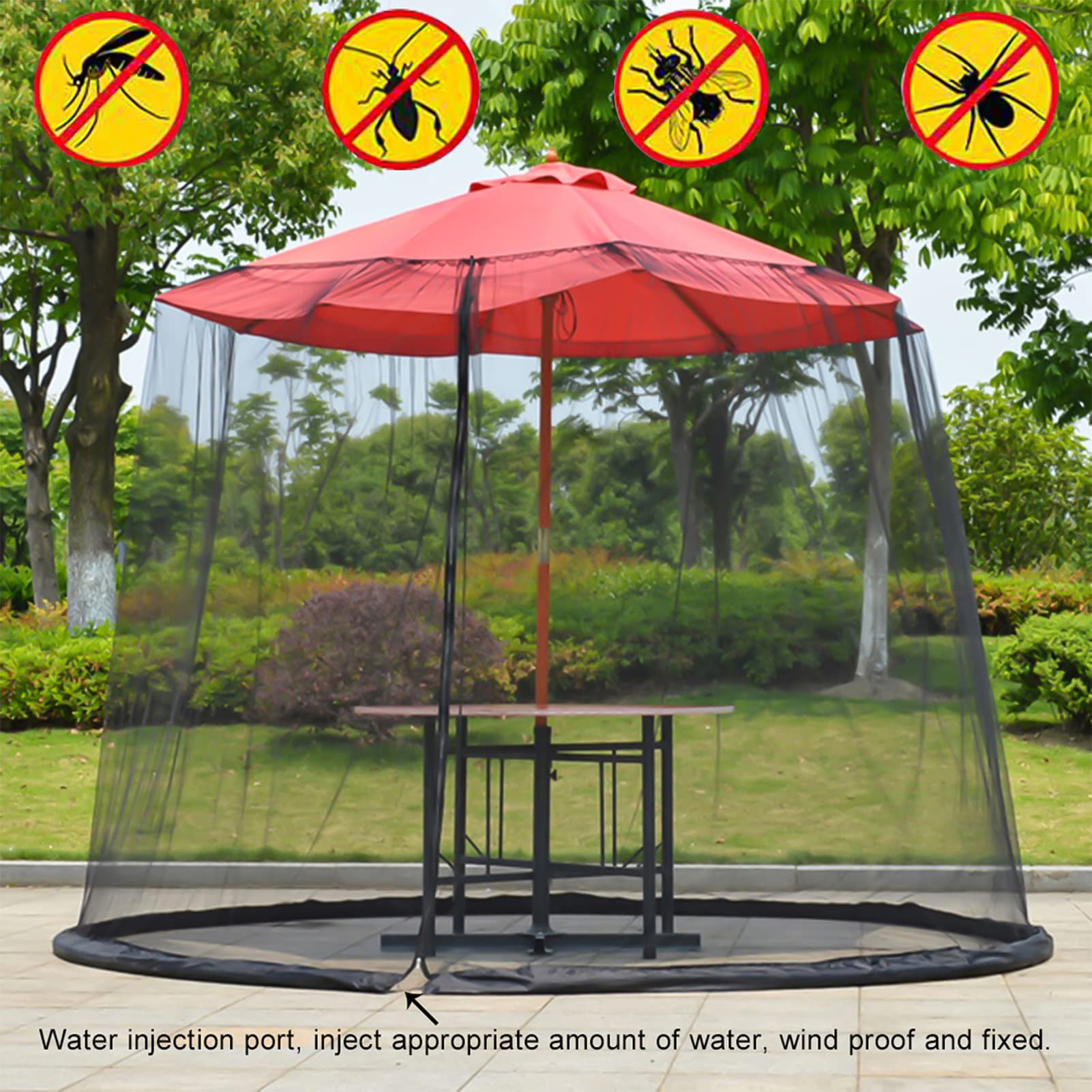 Moskitiera, osłona ekranu parasola 335x230cm siatka parasolowa moskitiera siatka na owady obudowa zewnętrzna Bugs komary Patio siatka piknikowa pokrywa(Black)