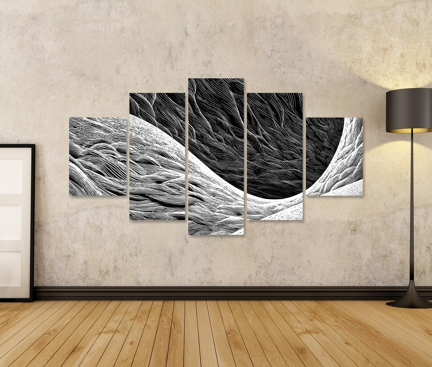 islandburner Bild auf Leinwand Dynamischer Holzschnitt Kunstdruck Wohnzimmer Für Kunstliebhaber - 5-teilig - Edition T1