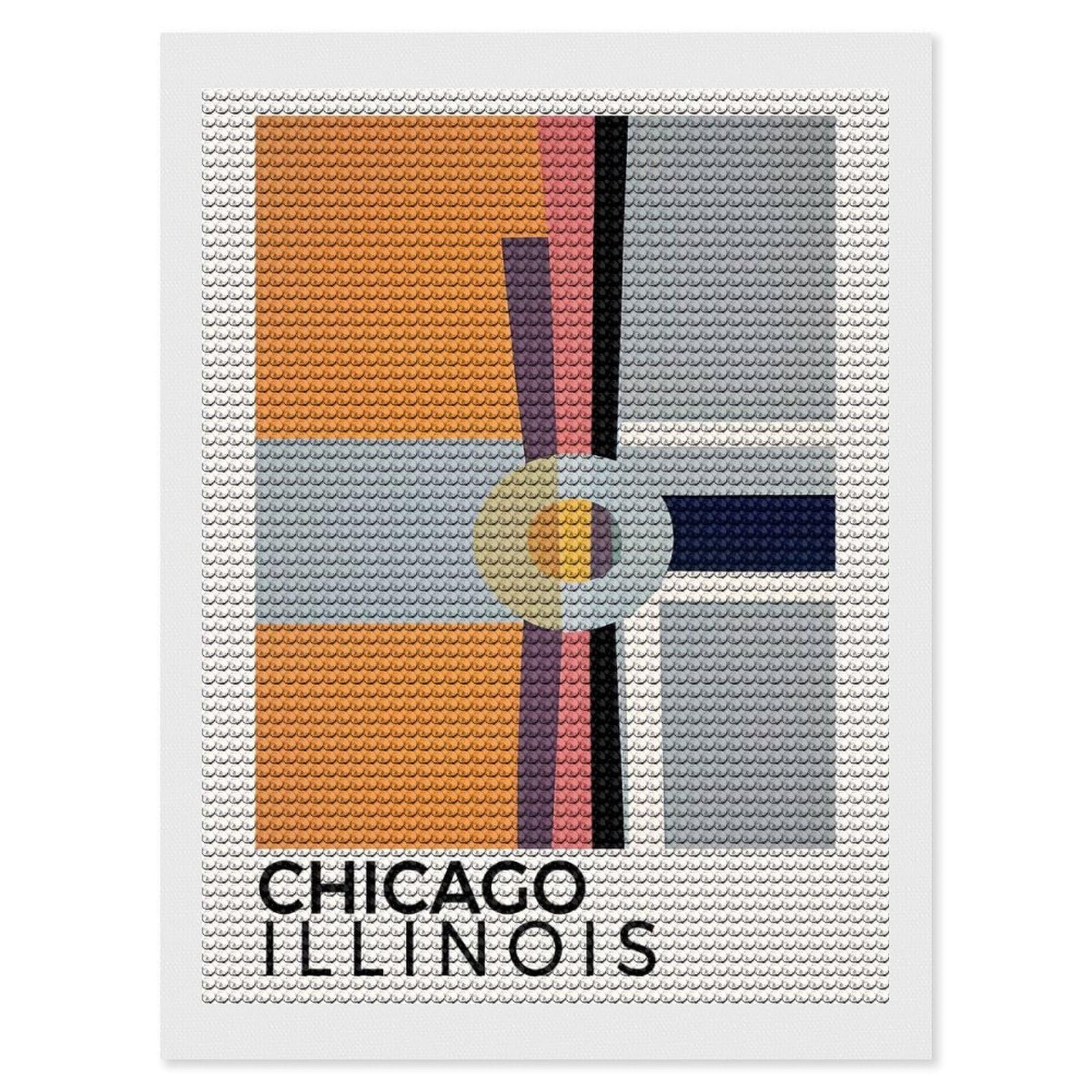 Junmoney Chicago Illinois Diamond Painting Canvas Set 12"x16", for Adults, Bedroom Decor, Good for Quiet Evenings, Festive Craft Gift
