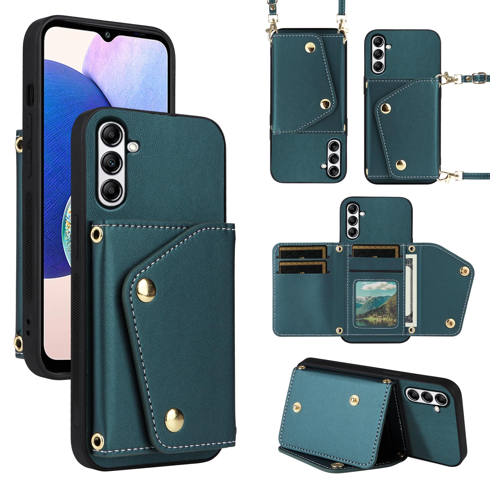 Dibosom Luxury Wallet Case for Samsung Galaxy S25 5Gwith 5 Card Slots Thin Slim Flip Purse & Shoulder Strap,Credit Card Holder Stand Accessories Cell